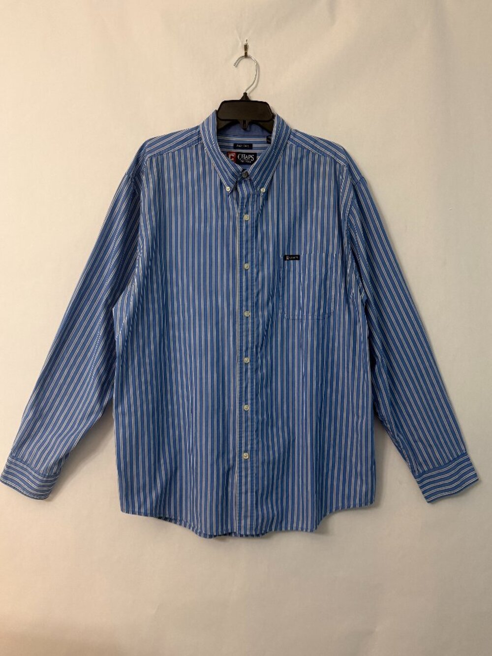 Chaps Button Down Easy Care Long Sleeve Blue and White Striped Shirt
